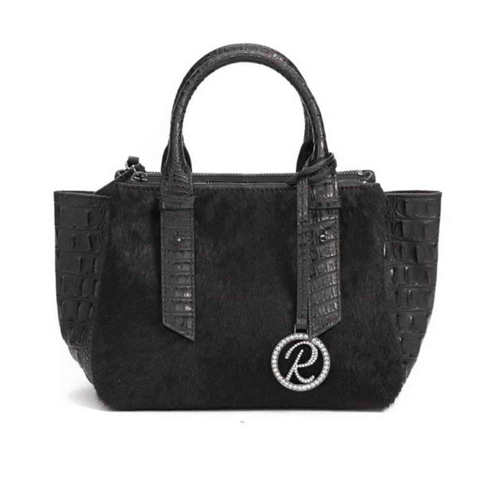 Raviani Black Genuine Leather Mini Satchel